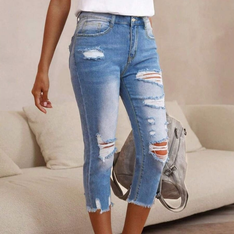 👖50 % de réduction !✨✂️Jeans déchirés à ourlet brut pour femmes