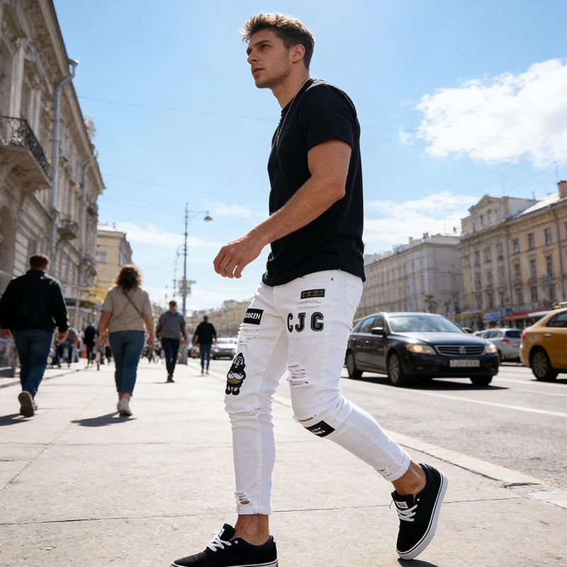 💎 -50% SUR LE JEAN SLIM DÉCHIRÉ ! 💎 Design Tendance, Détails Patchwork & Denim Résistant pour un Look Unique 👖🔥