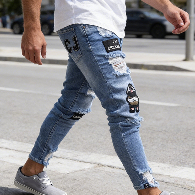 💎 -50% SUR LE JEAN SLIM DÉCHIRÉ ! 💎 Design Tendance, Détails Patchwork & Denim Résistant pour un Look Unique 👖🔥