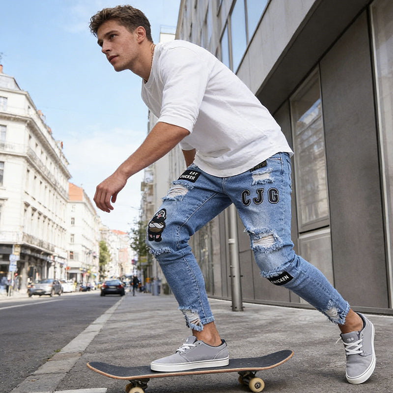 💎 -50% SUR LE JEAN SLIM DÉCHIRÉ ! 💎 Design Tendance, Détails Patchwork & Denim Résistant pour un Look Unique 👖🔥