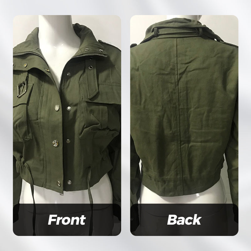 💎 PROMOTION ÉCLAIR - 50 % sur la veste à col montant et boutons-pression ! 💎 Ourlet ajustable par cordon et poches pratiques pour un look moderne et polyvalent ✨