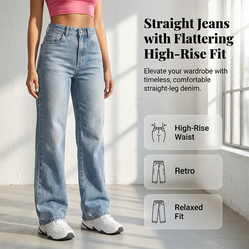 ✨Offre à durée limitée-Jean pour femme à taille haute et coupe droite