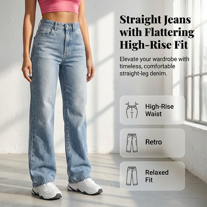 ✨Offre à durée limitée-Jean pour femme à taille haute et coupe droite