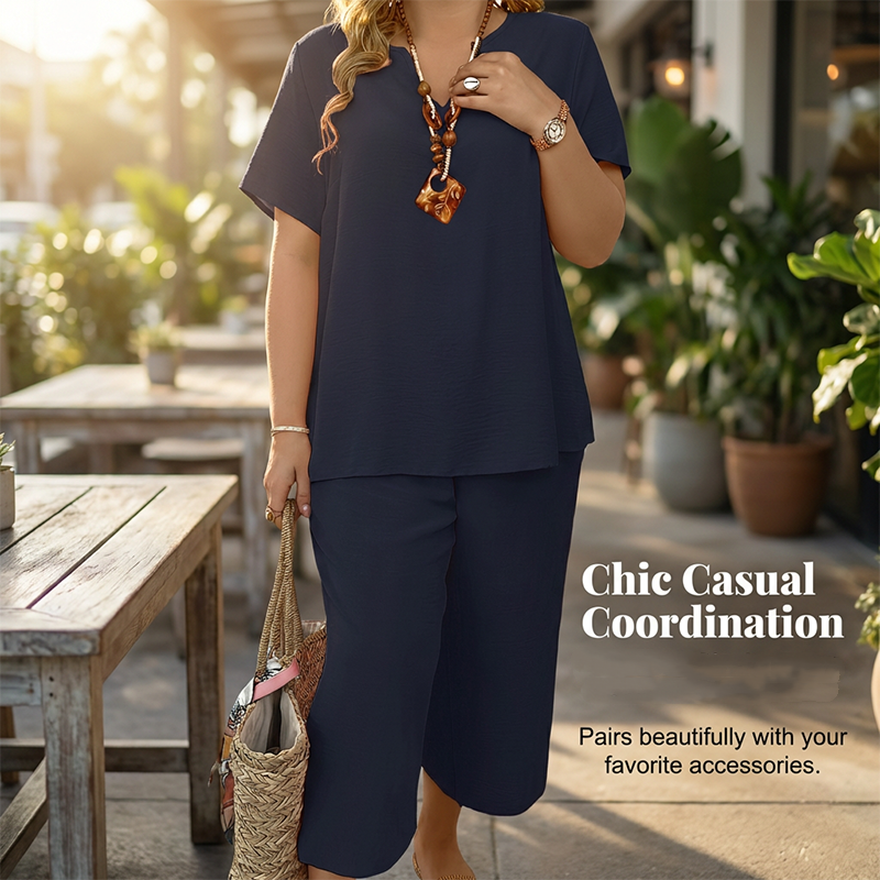✨Ensemble Femme Haut Manches Courtes & Pantalon Large – Look Tendance, Tissu Léger & Parfait Pour Le Printemps 💃