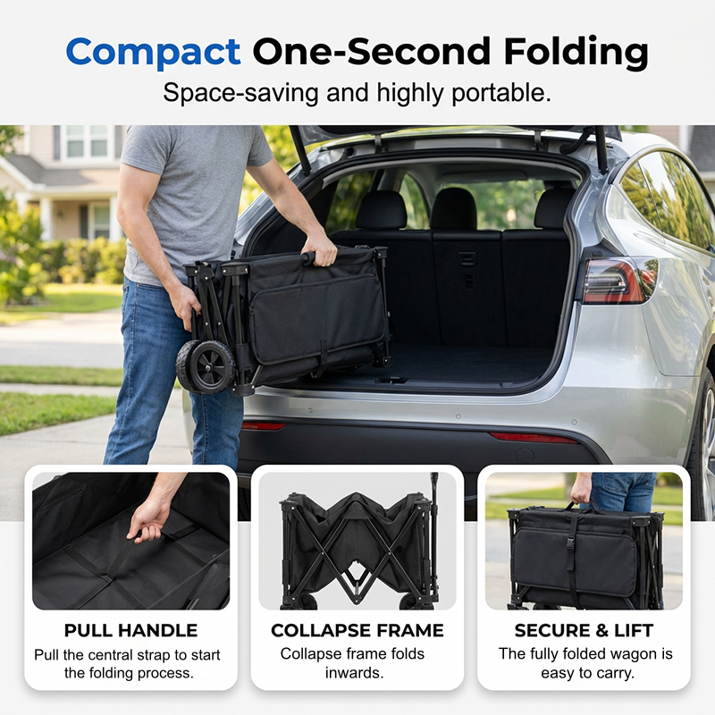 💯🛒 PROMO FLASH 56% ! Chariot Pliable de Transport Extérieur – Cadre Acier, Roues Détachables 360°, Capacité 80kg, 130L, 2 Tailles, Parfait pour Pique-Nique, Plage & Jardinage 🌿