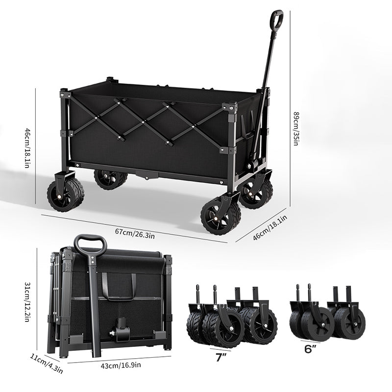💯🛒 PROMO FLASH 56% ! Chariot Pliable de Transport Extérieur – Cadre Acier, Roues Détachables 360°, Capacité 80kg, 130L, 2 Tailles, Parfait pour Pique-Nique, Plage & Jardinage 🌿