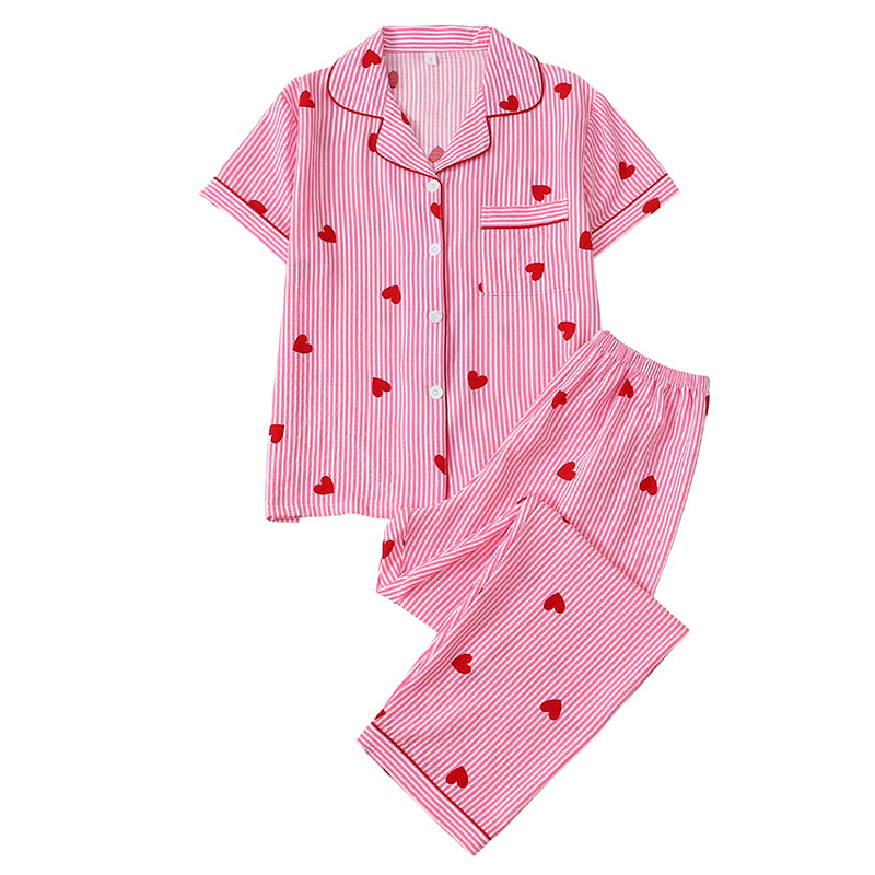 Ensemble de Pyjama Femme Rayé à Imprimé Cœur