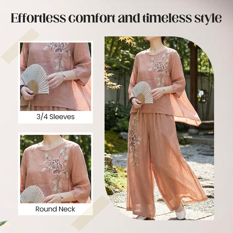 💎 -50% SUR L'ENSEMBLE 2 PIÈCES VINTAGE ! 💎 Brodé Coton-Lin Respirant, Élégant & Confortable pour la Maison et les Sorties