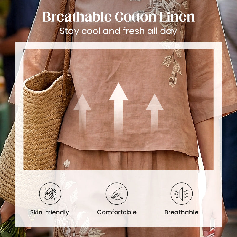 💎 -50% SUR L'ENSEMBLE 2 PIÈCES VINTAGE ! 💎 Brodé Coton-Lin Respirant, Élégant & Confortable pour la Maison et les Sorties