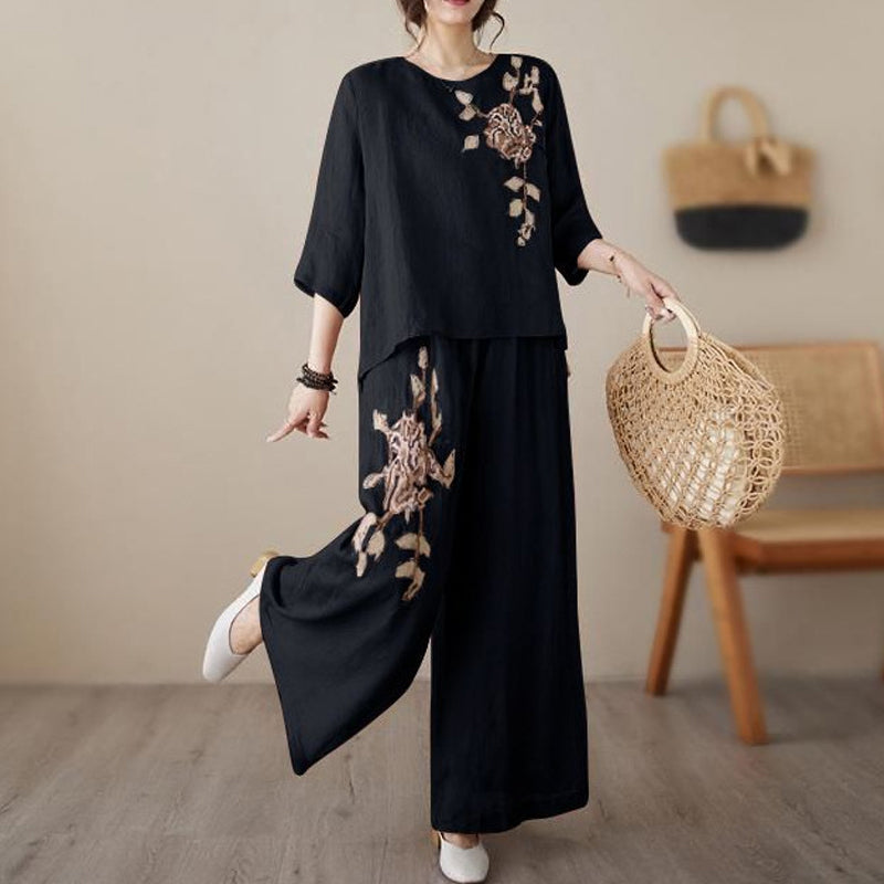 💎 -50% SUR L'ENSEMBLE 2 PIÈCES VINTAGE ! 💎 Brodé Coton-Lin Respirant, Élégant & Confortable pour la Maison et les Sorties