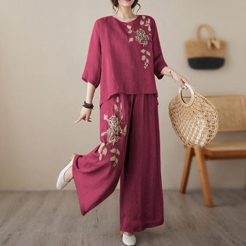 💎 -50% SUR L'ENSEMBLE 2 PIÈCES VINTAGE ! 💎 Brodé Coton-Lin Respirant, Élégant & Confortable pour la Maison et les Sorties