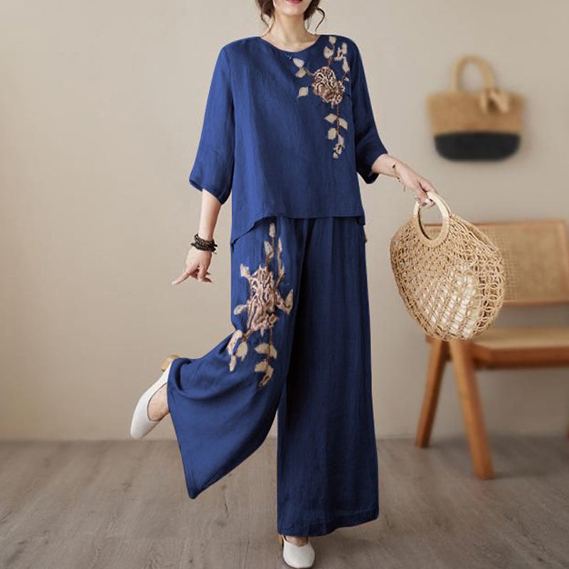 💎 -50% SUR L'ENSEMBLE 2 PIÈCES VINTAGE ! 💎 Brodé Coton-Lin Respirant, Élégant & Confortable pour la Maison et les Sorties