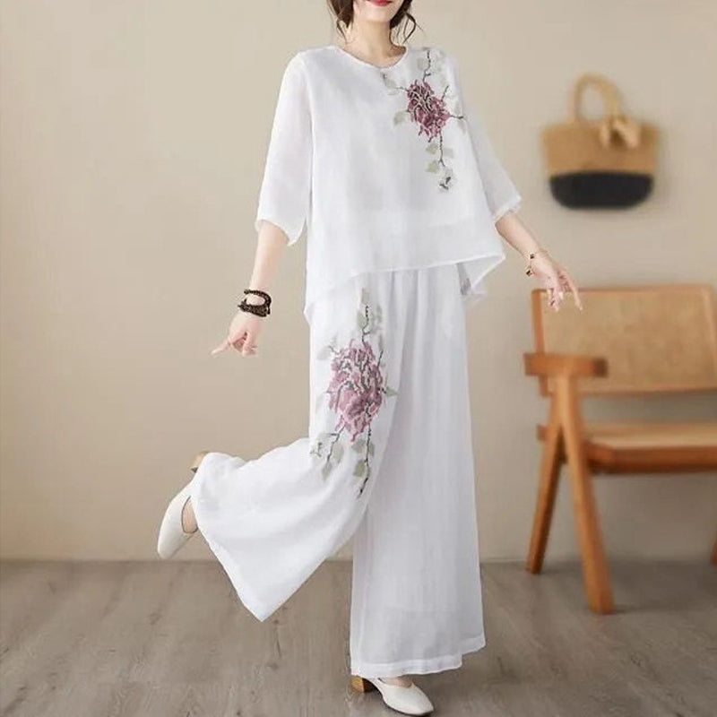 💎 -50% SUR L'ENSEMBLE 2 PIÈCES VINTAGE ! 💎 Brodé Coton-Lin Respirant, Élégant & Confortable pour la Maison et les Sorties