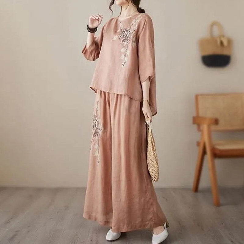 💎 -50% SUR L'ENSEMBLE 2 PIÈCES VINTAGE ! 💎 Brodé Coton-Lin Respirant, Élégant & Confortable pour la Maison et les Sorties