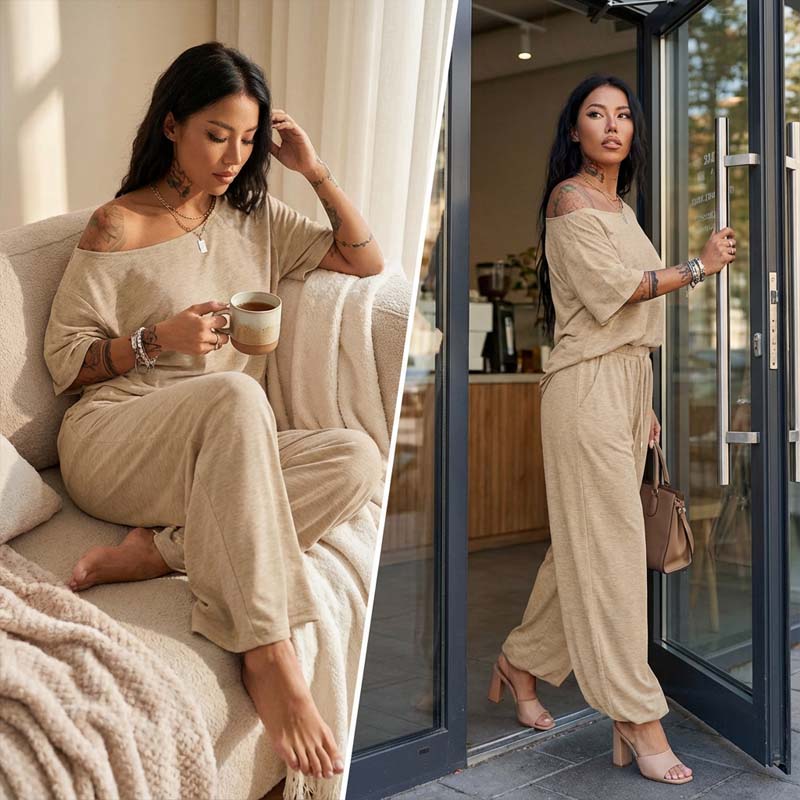 📢📢50 % DE RÉDUCTION !!!⏰ Ensemble 2 pièces Femme – Top asymétrique & Pantalon wide leg fluide pour un look chic et confortable.