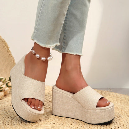 👡 50% DE RÉDUCTION! ✨ Sandales Compensées à Plateforme & Bout Ouvert pour Femme – Style Enfiler, Confortables & Parfaites Pour L'Été ☀️