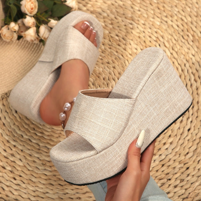 👡 50% DE RÉDUCTION! ✨ Sandales Compensées à Plateforme & Bout Ouvert pour Femme – Style Enfiler, Confortables & Parfaites Pour L'Été ☀️