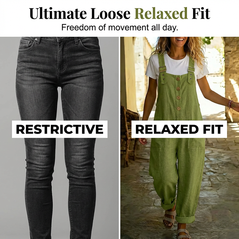 💐50% DE RÉDUCTION👖Salopette à Boutons Devant – Tendance Rétro & Décontractée✨【Stock Limité】