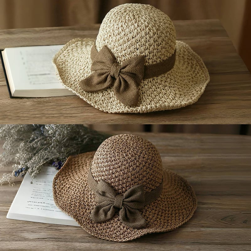 👒 50% DE RÉDUCTION !⏰Chapeau de Soleil en Paille Tressée avec Grand Nœud – Large Bord, Ajustable & Pliable pour Voyages🌞