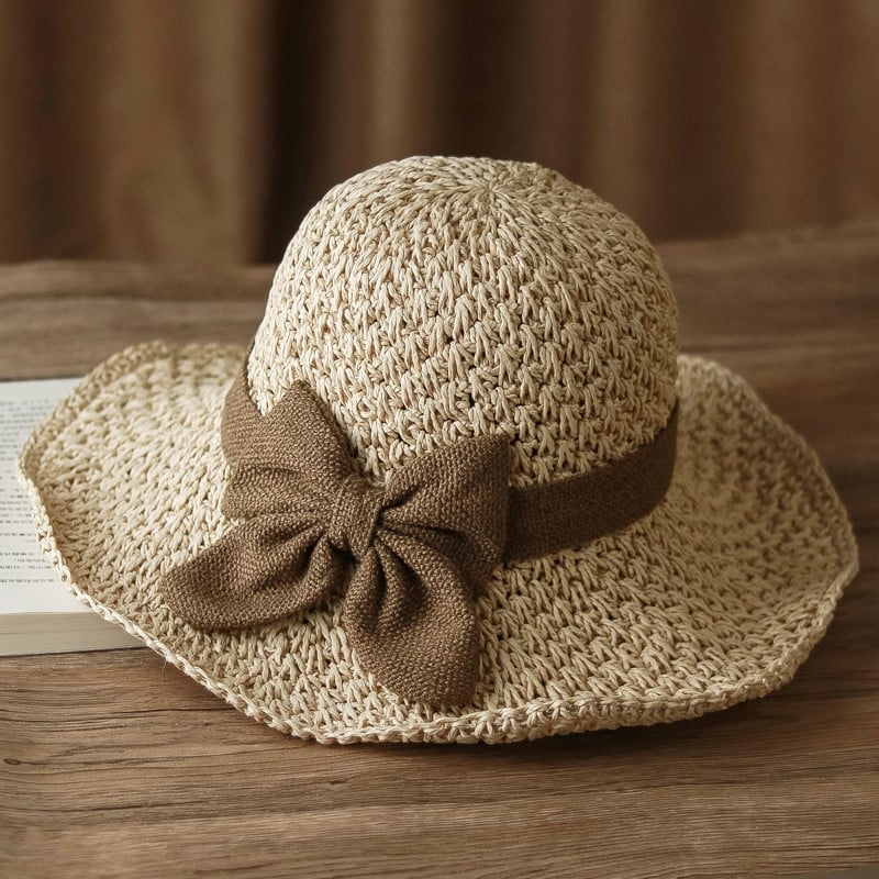 👒 50% DE RÉDUCTION !⏰Chapeau de Soleil en Paille Tressée avec Grand Nœud – Large Bord, Ajustable & Pliable pour Voyages🌞