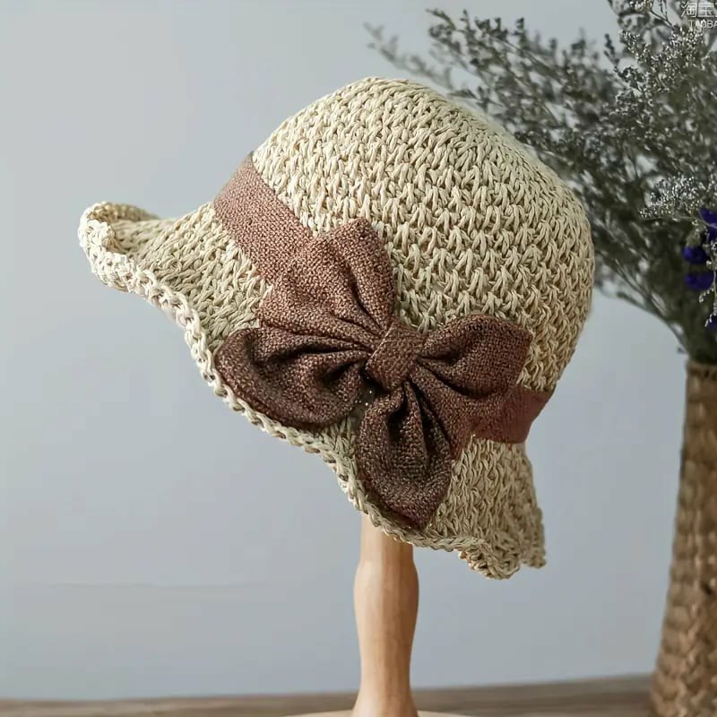 👒 50% DE RÉDUCTION !⏰Chapeau de Soleil en Paille Tressée avec Grand Nœud – Large Bord, Ajustable & Pliable pour Voyages🌞