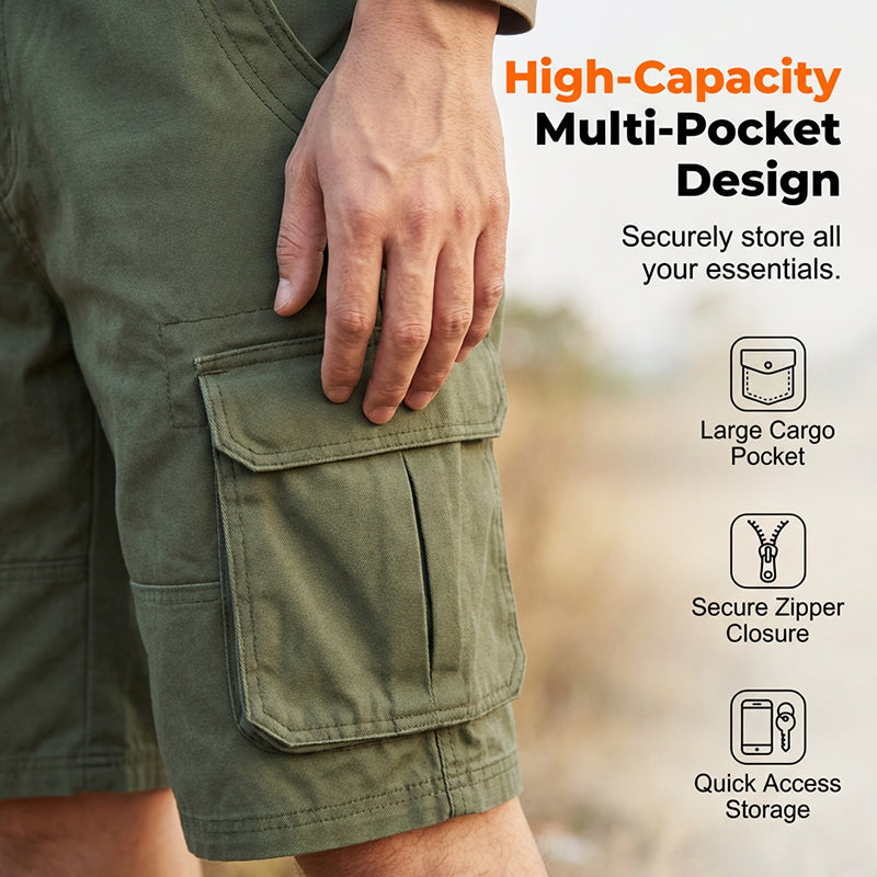 🪖 PROMO LIMITÉE : ACHETEZ 2 SHORTS, LIVRAISON GRATUITE ! ✈️ Shorts Cargo Homme Décontractés – Tissu Résistant & Multi-Poches 🏕️