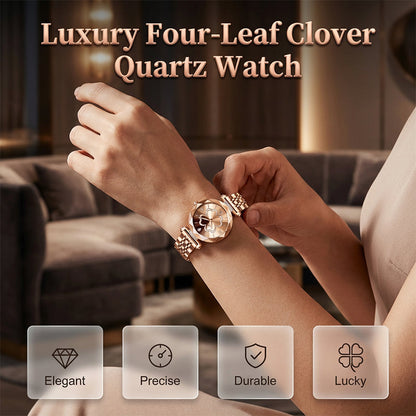 Montre Femme Élégante à Quartz avec Trèfle à Quatre Feuilles