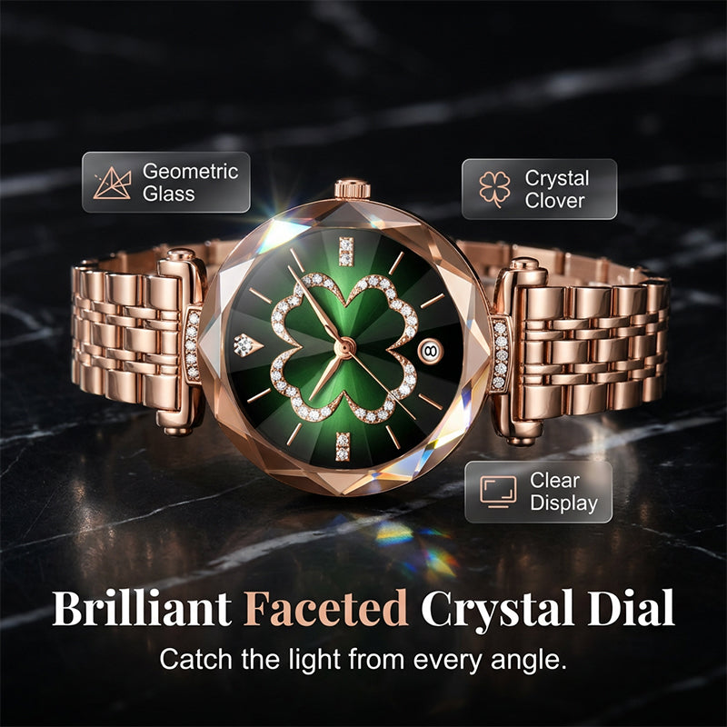 Montre Femme Élégante à Quartz avec Trèfle à Quatre Feuilles