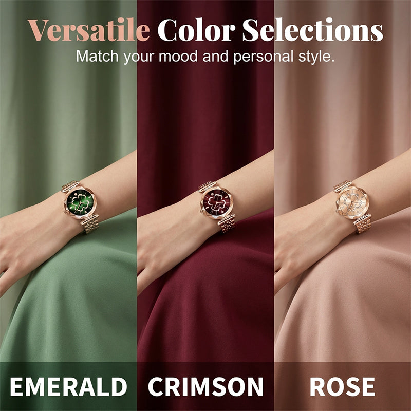 Montre Femme Élégante à Quartz avec Trèfle à Quatre Feuilles