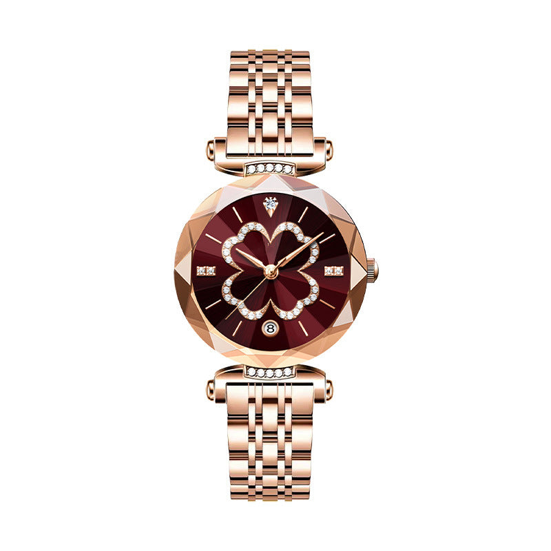 Montre Femme Élégante à Quartz avec Trèfle à Quatre Feuilles