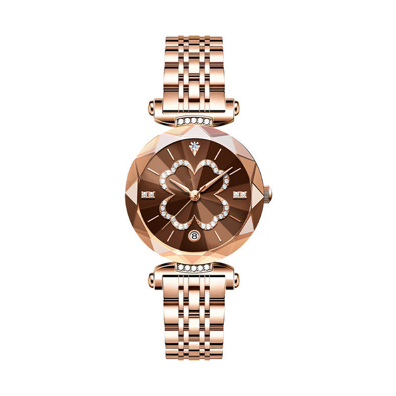 Montre Femme Élégante à Quartz avec Trèfle à Quatre Feuilles