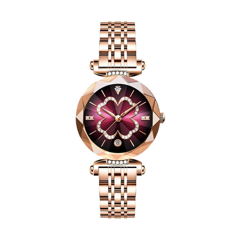 Montre Femme Élégante à Quartz avec Trèfle à Quatre Feuilles