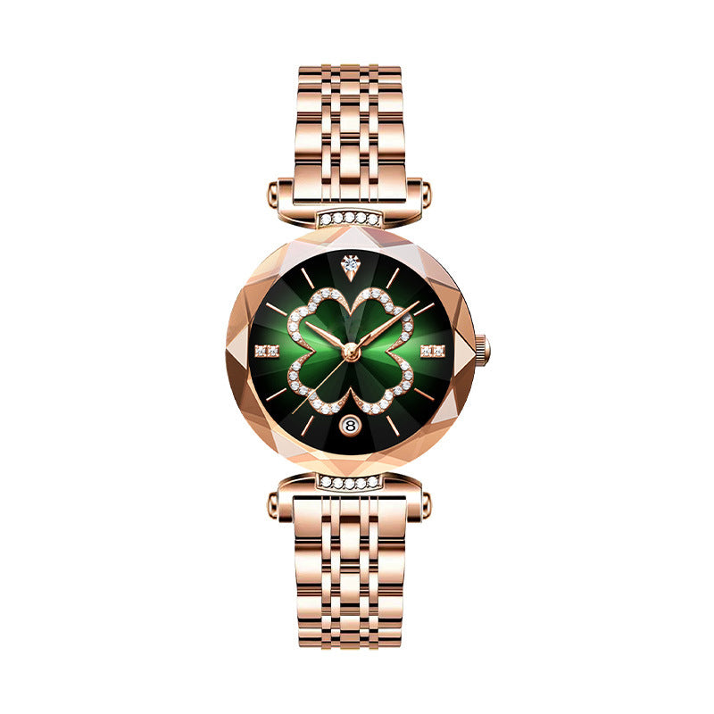 Montre Femme Élégante à Quartz avec Trèfle à Quatre Feuilles