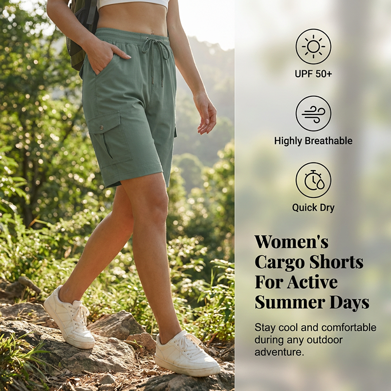 Short cargo à séchage rapide avec poches pour femme