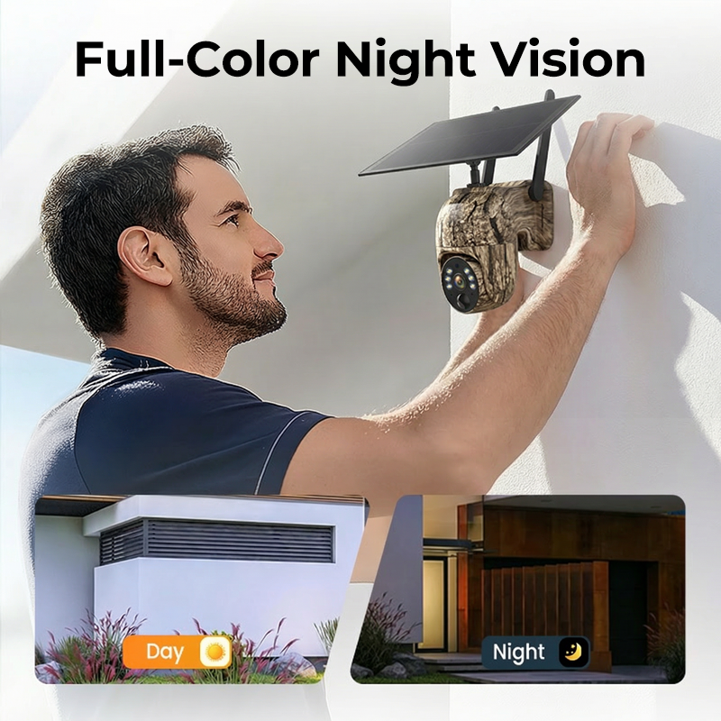 🎥Caméra de sécurité solaire sans fil💎Prévisualisation en temps réel en HD 2K, couverture panoramique à 360°, sans Wi-Fi, contrôle à distance via l'application, étanche, détection de mouvement, vision nocturne, adaptée à une utilisation en extér
