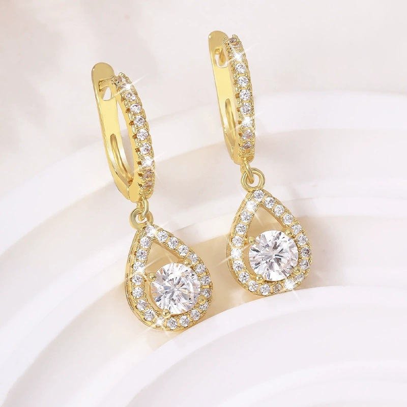 💎50% DE RÉDUCTION!✨Boucles d'Oreilles Créoles Goutte – Zircon Éclatant, Sertissage Pavé, Fini Or ou Argent Pour Une Élégance Intemporelle🎀