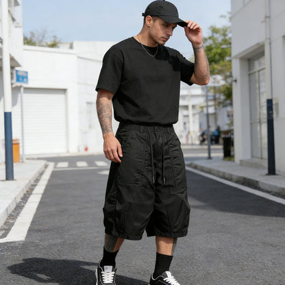 Pantalons capri décontractés à cordon de serrage pour homme, tailles fortes