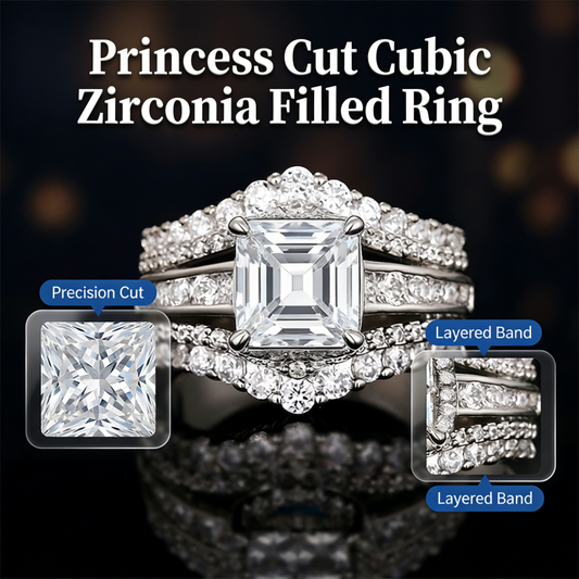 💍 OFFRE LIMITÉE -50% ! 💥 Bague Femme Zircone Cubique Taille Princesse – Sertissage Pavé, Anneau Multi-Couches, Éclat Brillant ✨