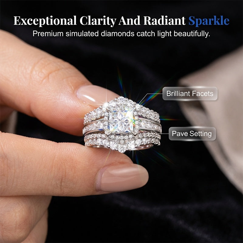 💍 OFFRE LIMITÉE -50% ! 💥 Bague Femme Zircone Cubique Taille Princesse – Sertissage Pavé, Anneau Multi-Couches, Éclat Brillant ✨