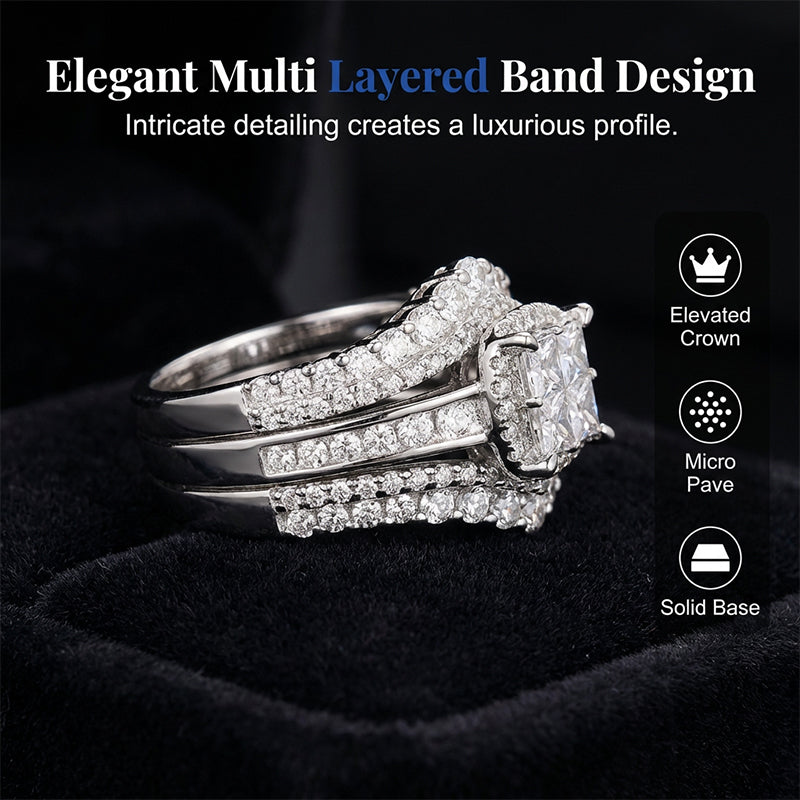 💍 OFFRE LIMITÉE -50% ! 💥 Bague Femme Zircone Cubique Taille Princesse – Sertissage Pavé, Anneau Multi-Couches, Éclat Brillant ✨