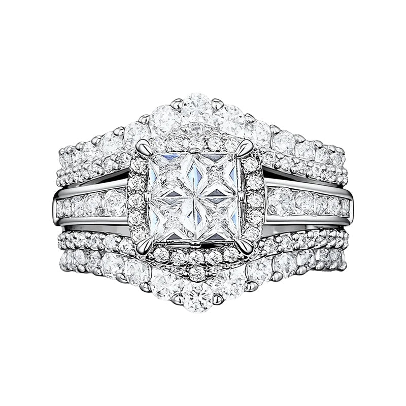 💍 OFFRE LIMITÉE -50% ! 💥 Bague Femme Zircone Cubique Taille Princesse – Sertissage Pavé, Anneau Multi-Couches, Éclat Brillant ✨