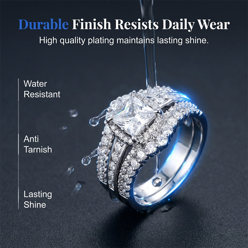 💍 OFFRE LIMITÉE -50% ! 💥 Bague Femme Zircone Cubique Taille Princesse – Sertissage Pavé, Anneau Multi-Couches, Éclat Brillant ✨