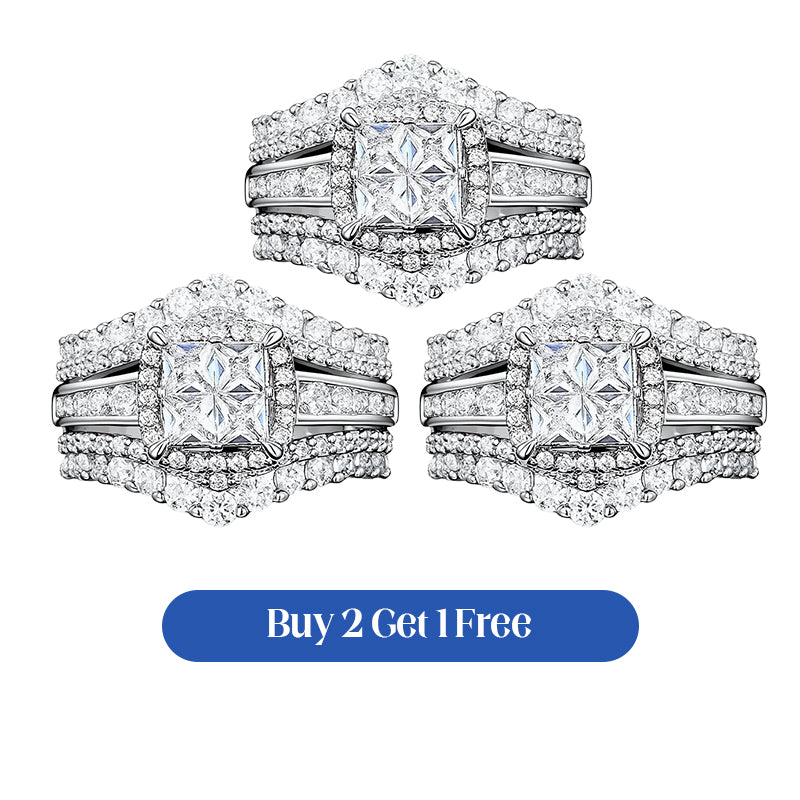 💍 OFFRE LIMITÉE -50% ! 💥 Bague Femme Zircone Cubique Taille Princesse – Sertissage Pavé, Anneau Multi-Couches, Éclat Brillant ✨