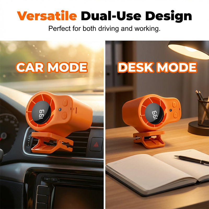 🌀PROMO FLASH 50%🌬️Ventilateur Personnel USB Mains Libres – Fixation Grille Aération Voiture ou Bureau, Écran LED, Silencieux (<36dB), Batterie 2000/4000mAh, 3 Couleurs🚗