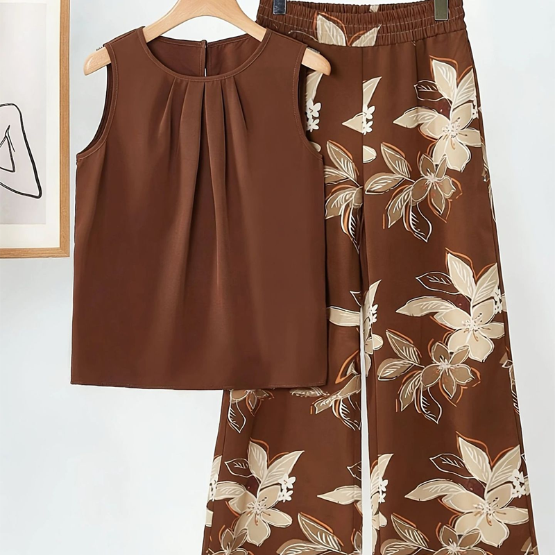 👗 50% DE RÉDUCTION 🌞 Ensemble chemisier français & pantalon ample – Col rond élégant & plis fluides – Look chic et intemporel – parfait pour le printemps, l’été ou le bureau – léger et confortable 💐✨