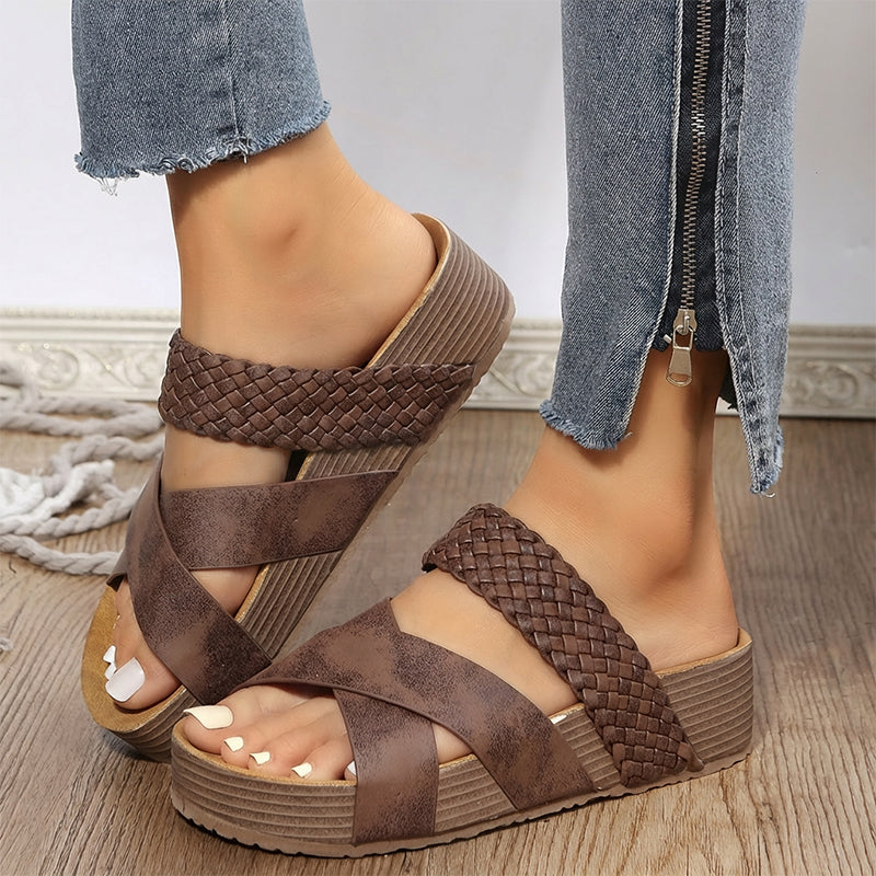 ⏰📢50 % DE RÉDUCTION 🎀 Sandales compensées à lanières entrecroisées pour femme