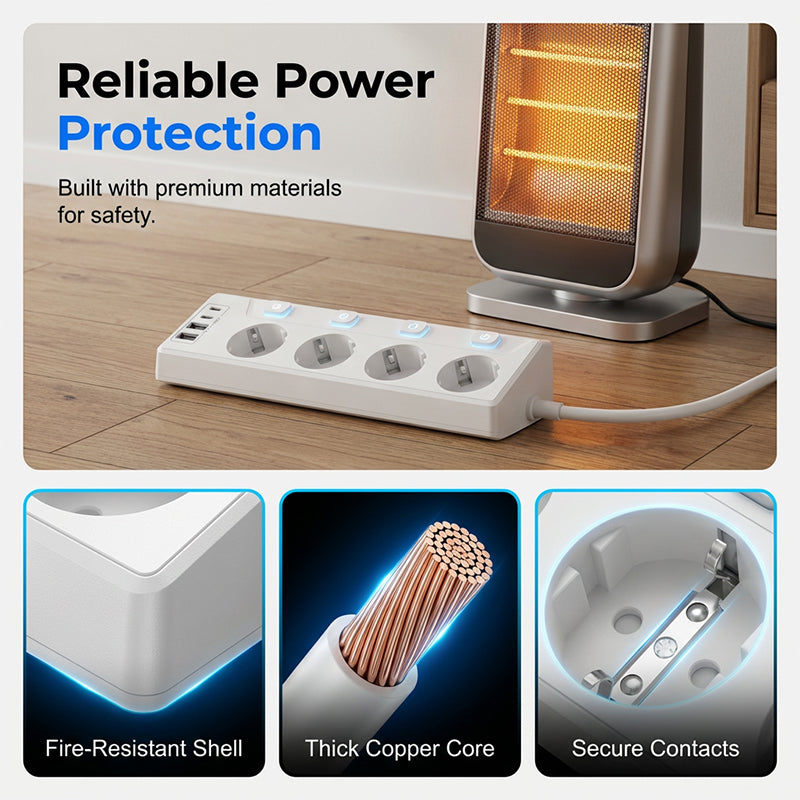 ✨50 % de réduction + livraison gratuite🔥Multiprise à 4 prises avec interrupteurs individuels et ports USB