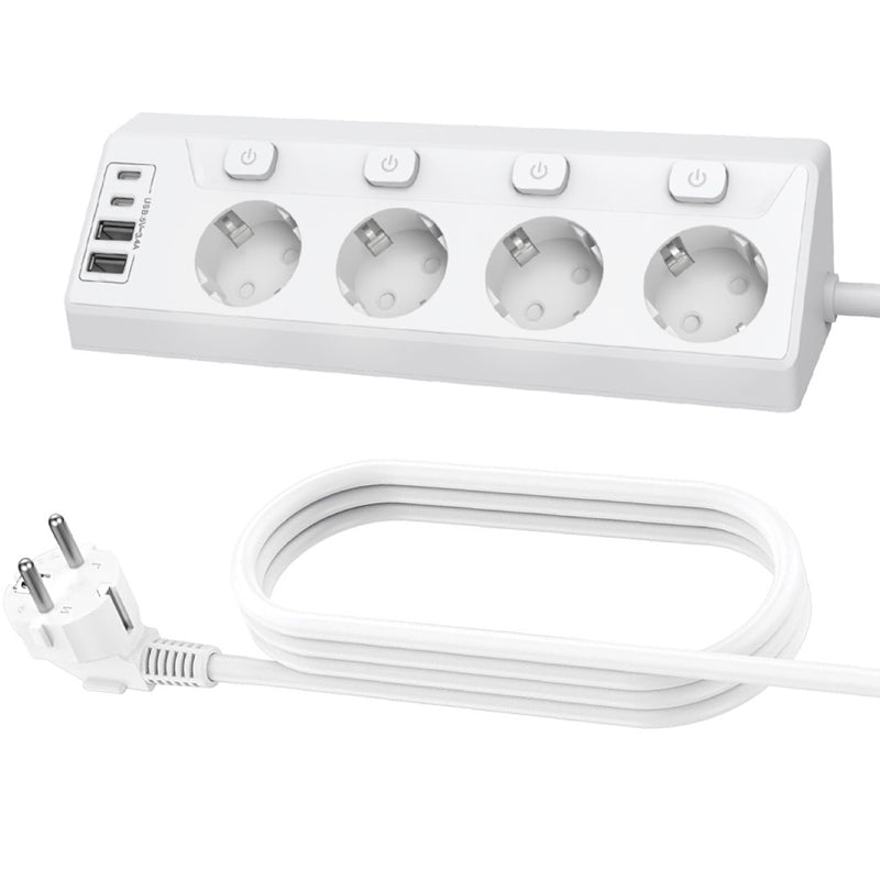 ✨50 % de réduction + livraison gratuite🔥Multiprise à 4 prises avec interrupteurs individuels et ports USB