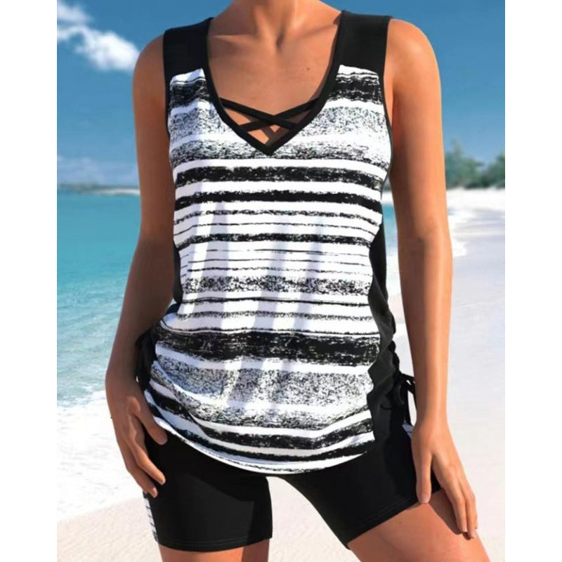 🥳💞SOLDES D'ÉTÉ -50%💥Maillot de Bain Tankini 2 Pièces pour Femme – Côtés Réglables, Short de Couverture & Encolure Croisée (9 Couleurs, S-3XL)