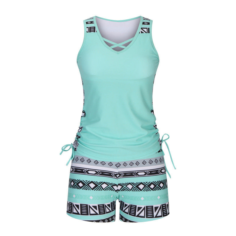🥳💞SOLDES D'ÉTÉ -50%💥Maillot de Bain Tankini 2 Pièces pour Femme – Côtés Réglables, Short de Couverture & Encolure Croisée (9 Couleurs, S-3XL)